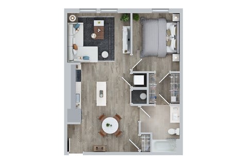 Floor plan for 1 bed, 1 bath, 720 sqft